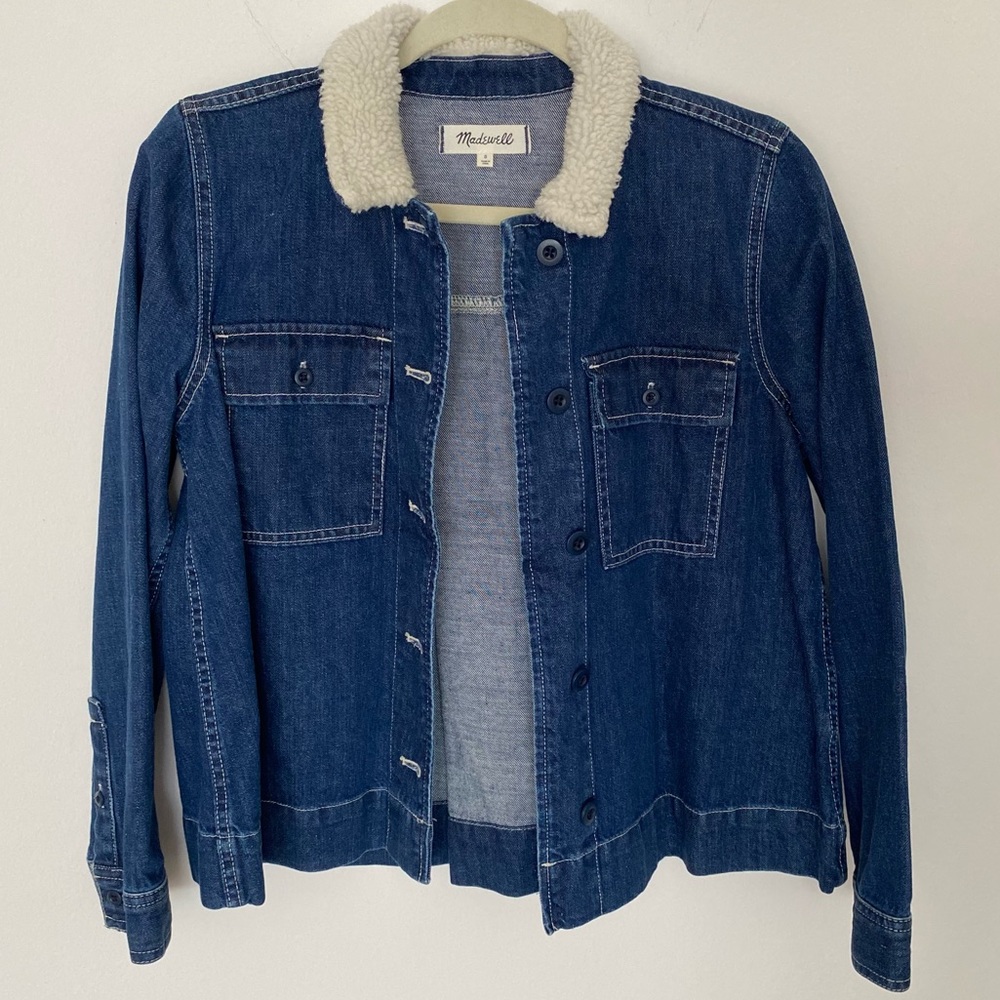 ❤️ NWOT Madewell Women’s Denim Northward Cropped Army Jacket - Sherpa Edition